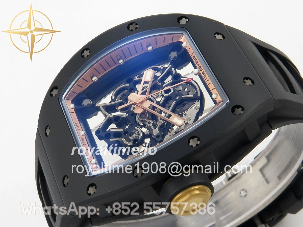 Richard Mille RM055 Black Ceramic APSF on RG Inner Bezel on Black Rubber Strap RMUL2 - Image 5
