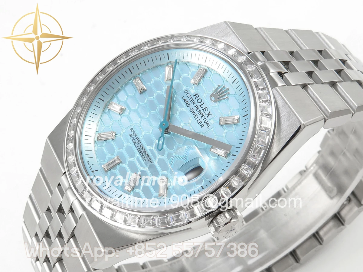 Rolex Land Dweller 127336 DIWF Ice Blue Textured Dial Diamonds Bezel on SS Bracelet A7135 - Image 5