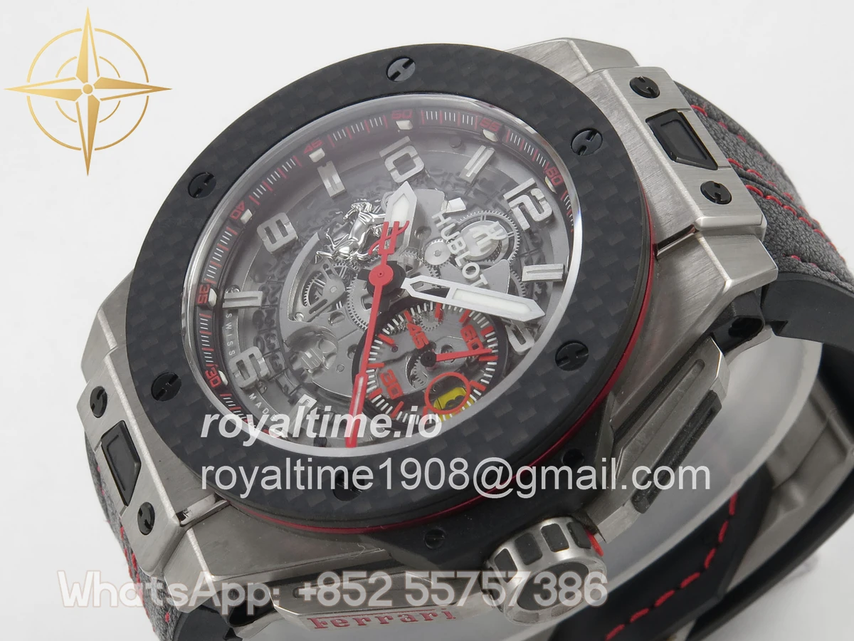 Hublot Big Bang Ferrari Titanium HBBF Carbon Fiber Bezel on Black Leather Strap A1241 - Image 5