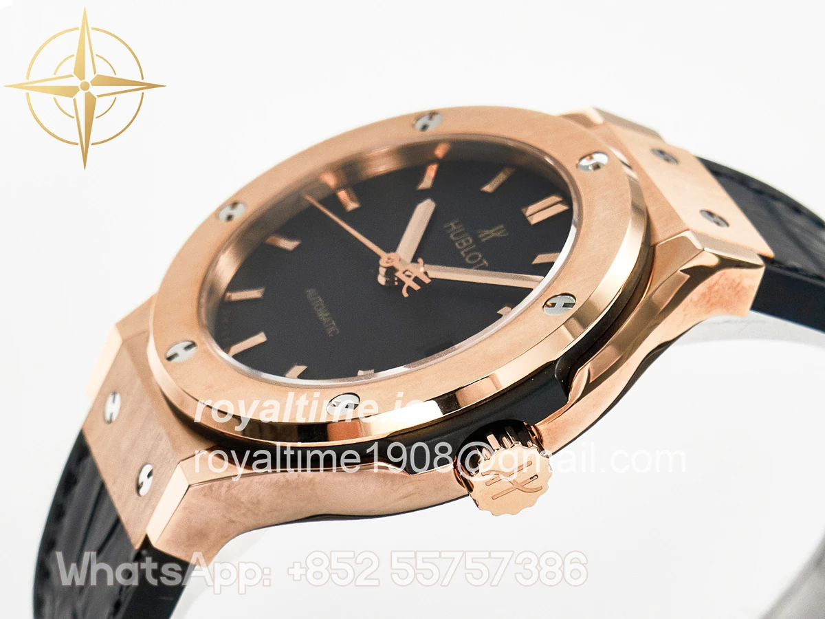Hublot Classic Fusion 38mm RG JJF Black Dial on Black Gummy Leather Strap - Image 5