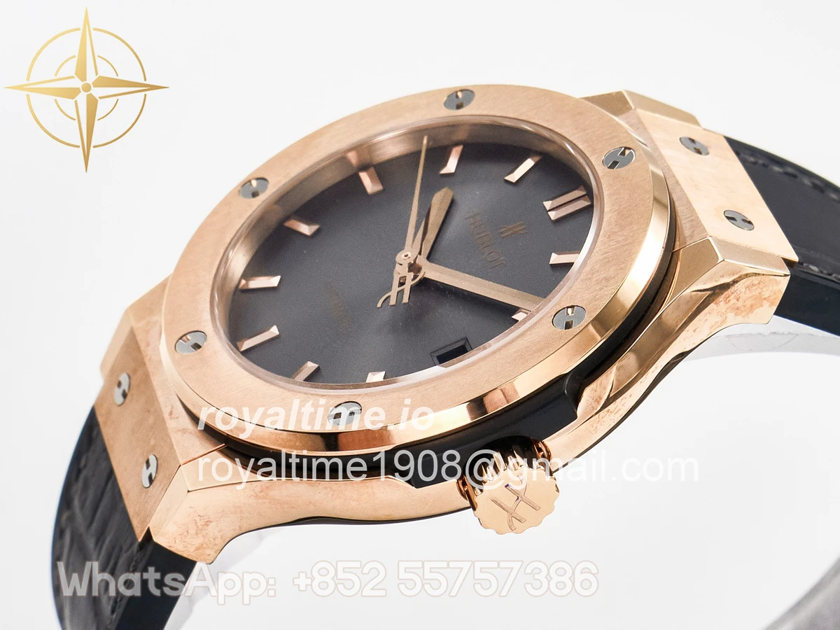 Hublot Classic Fusion 38mm RG JJF Gray Dial on Black Gummy Leather Strap - Image 5