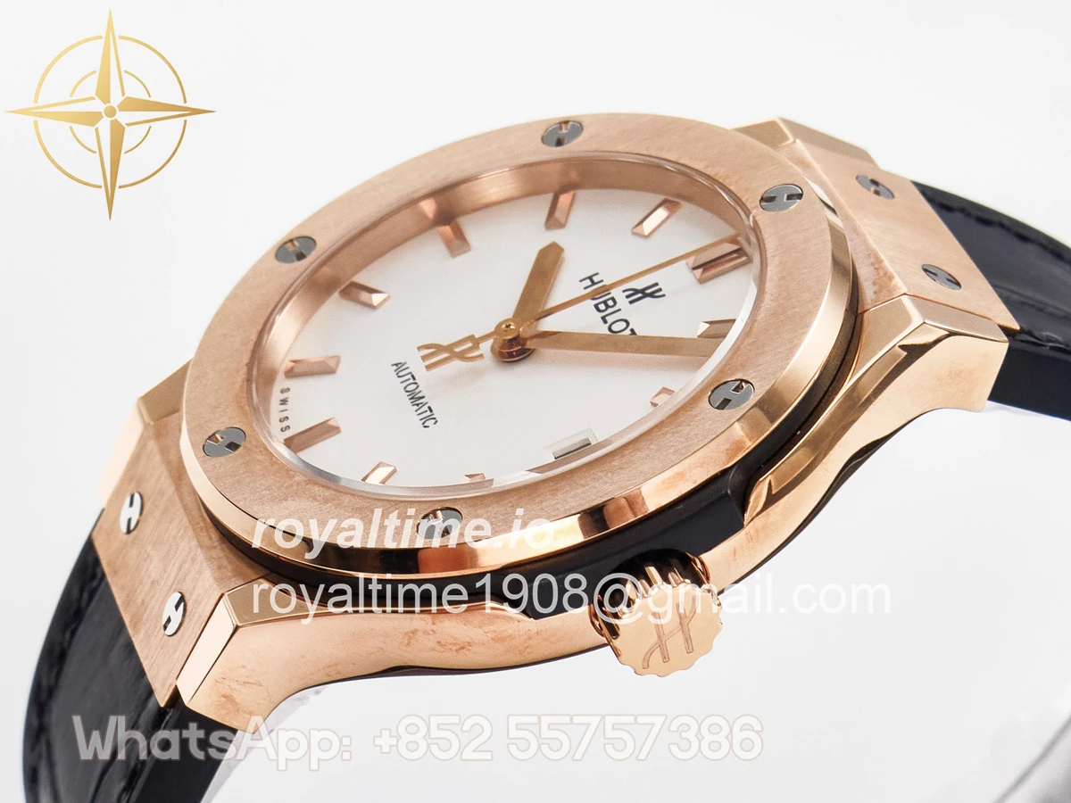 Hublot Classic Fusion 38mm RG JJF White Dial on Black Gummy Leather Strap - Image 5