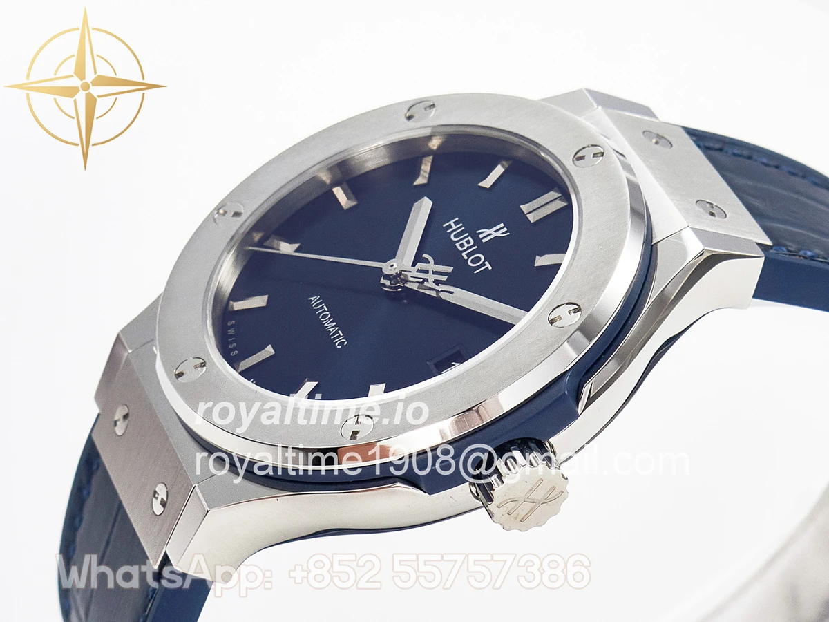 Hublot Classic Fusion 38mm SS JJF Blue Dial on Blue Gummy Leather Strap - Image 5