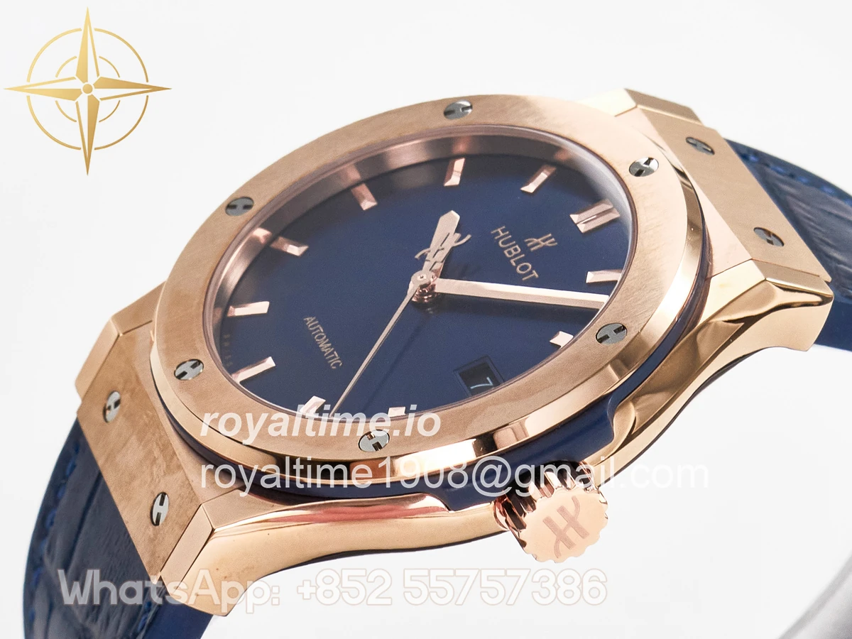 Hublot Classic Fusion 42mm RG JJF Blue Dial on Blue Gummy Leather Strap - Image 5