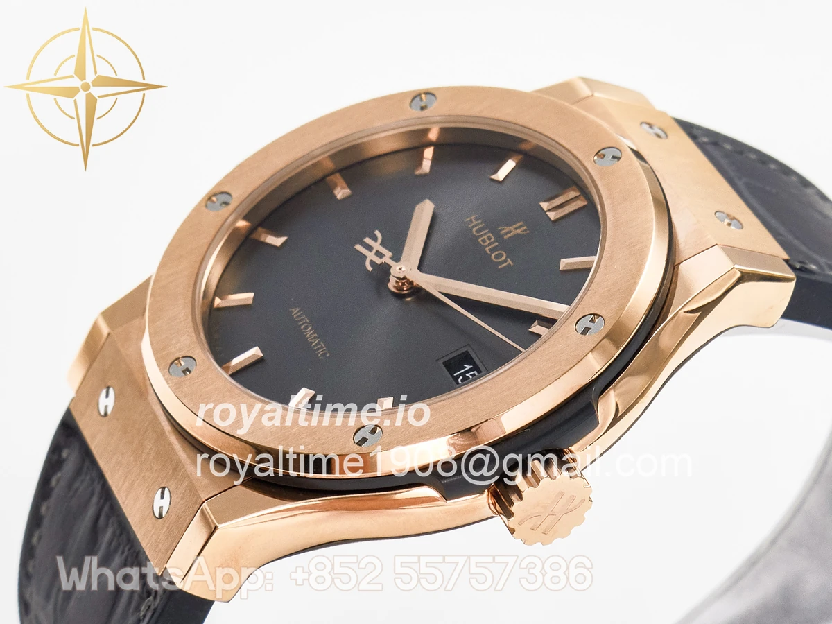 Hublot Classic Fusion 42mm RG JJF Gray Dial on Black Gummy Leather Strap - Image 5