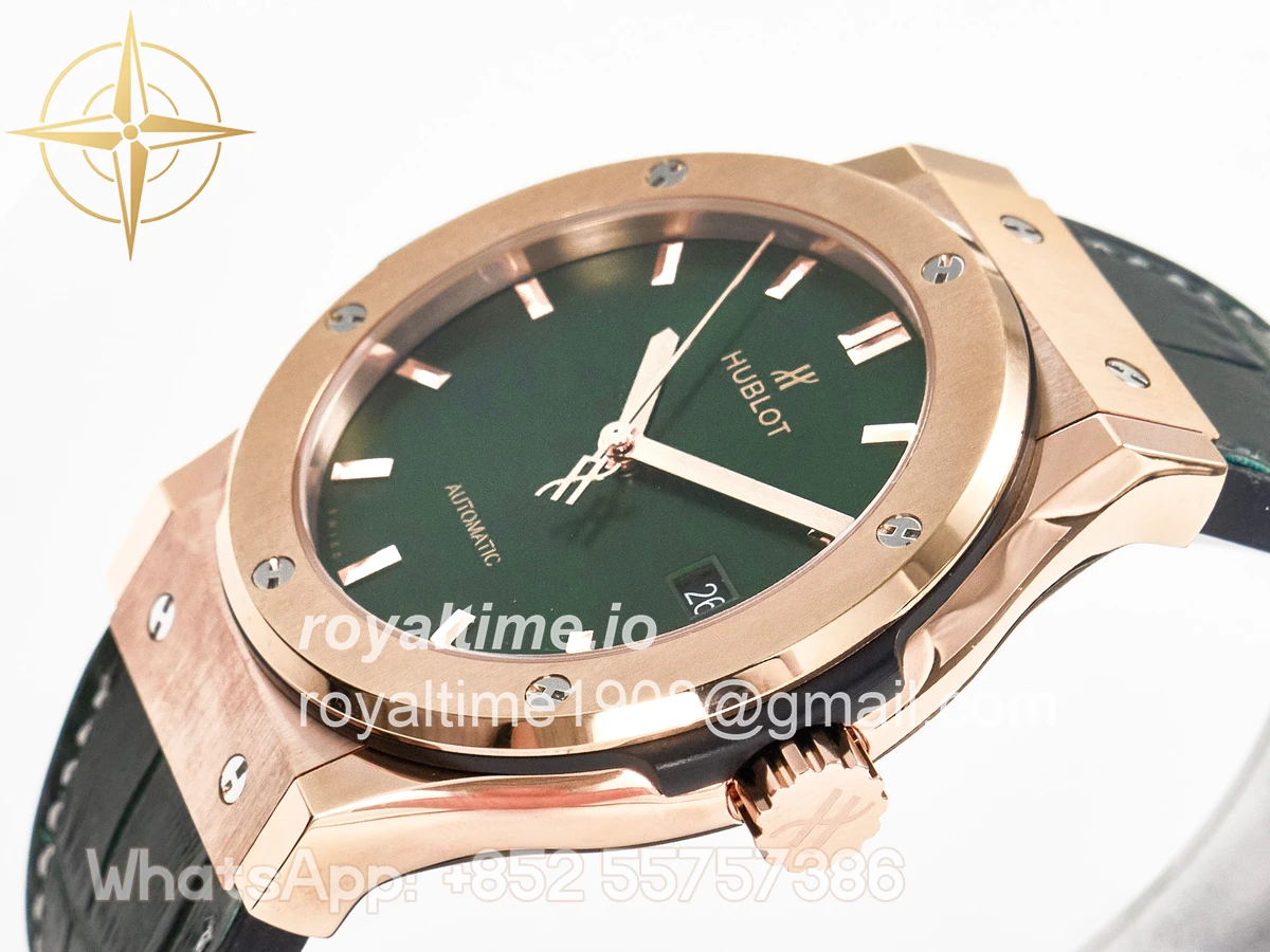 Hublot Classic Fusion 42mm RG JJF Green Dial on Green Gummy Leather Strap - Image 5