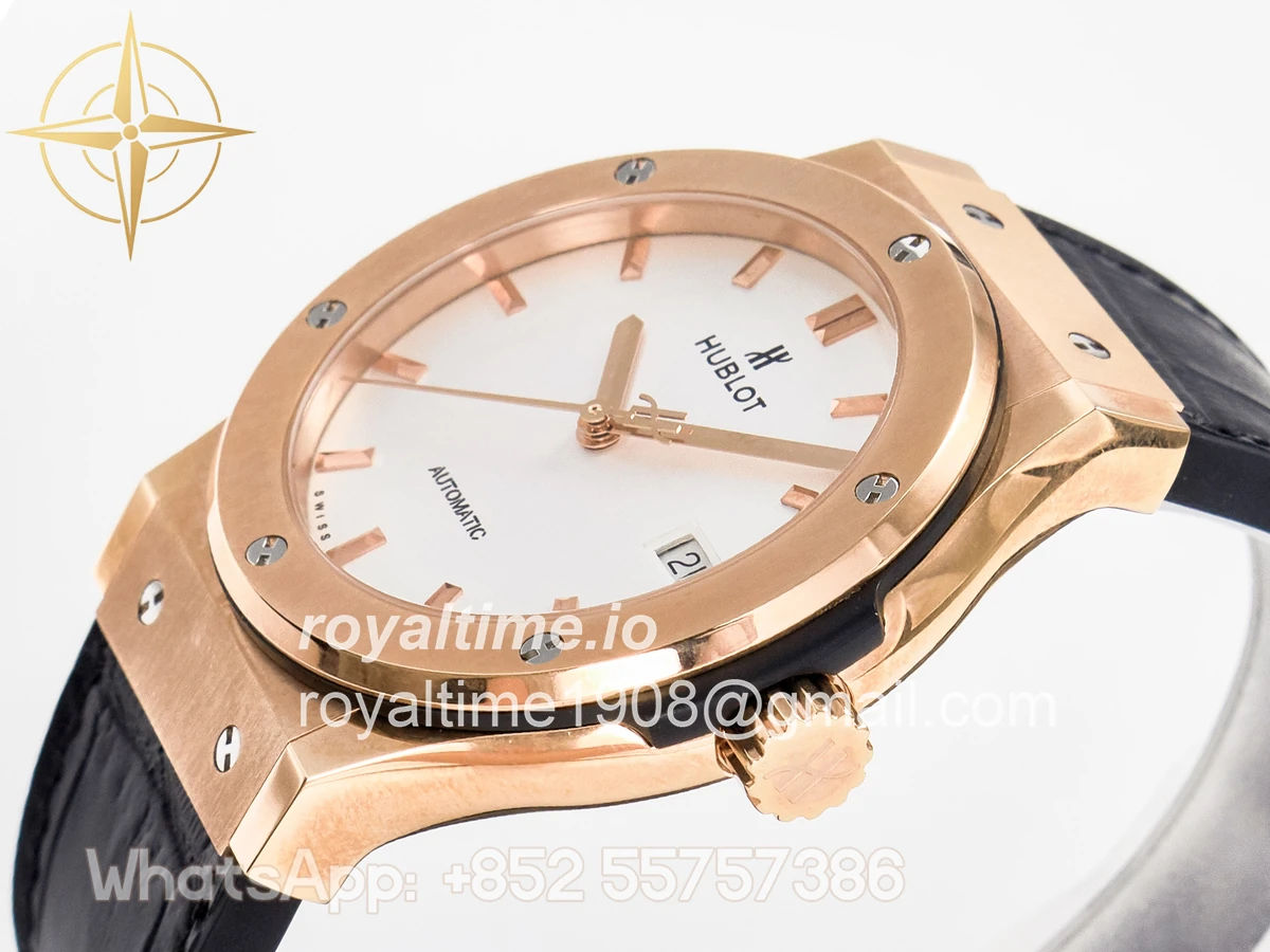 Hublot Classic Fusion 42mm RG JJF White Dial on Black Gummy Leather Strap - Image 5