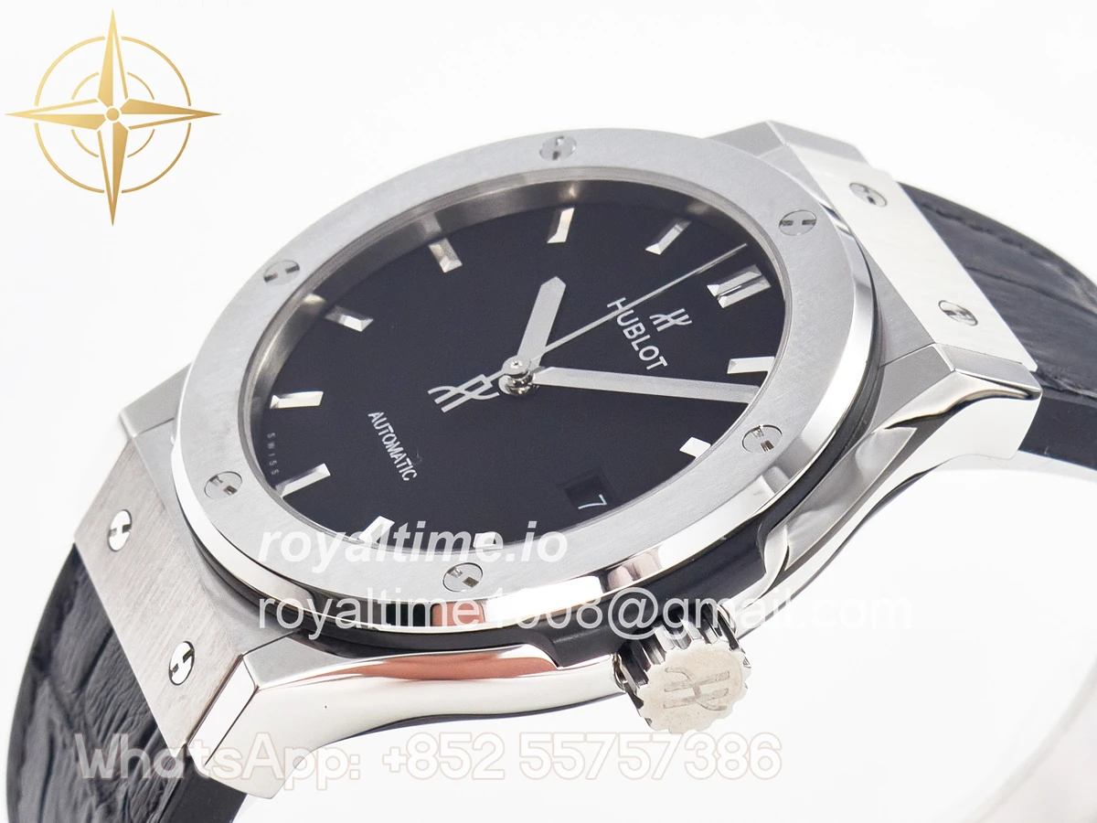 Hublot Classic Fusion 42mm SS JJF Black Dial on Black Gummy Leather Strap - Image 5