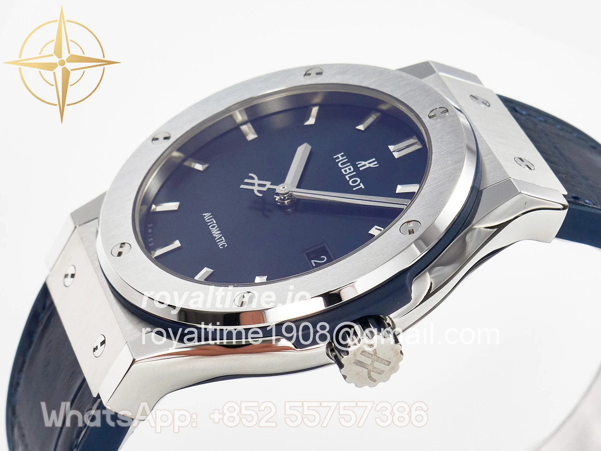 Hublot Classic Fusion 42mm SS JJF Blue Dial on Blue Gummy Leather Strap - Image 5