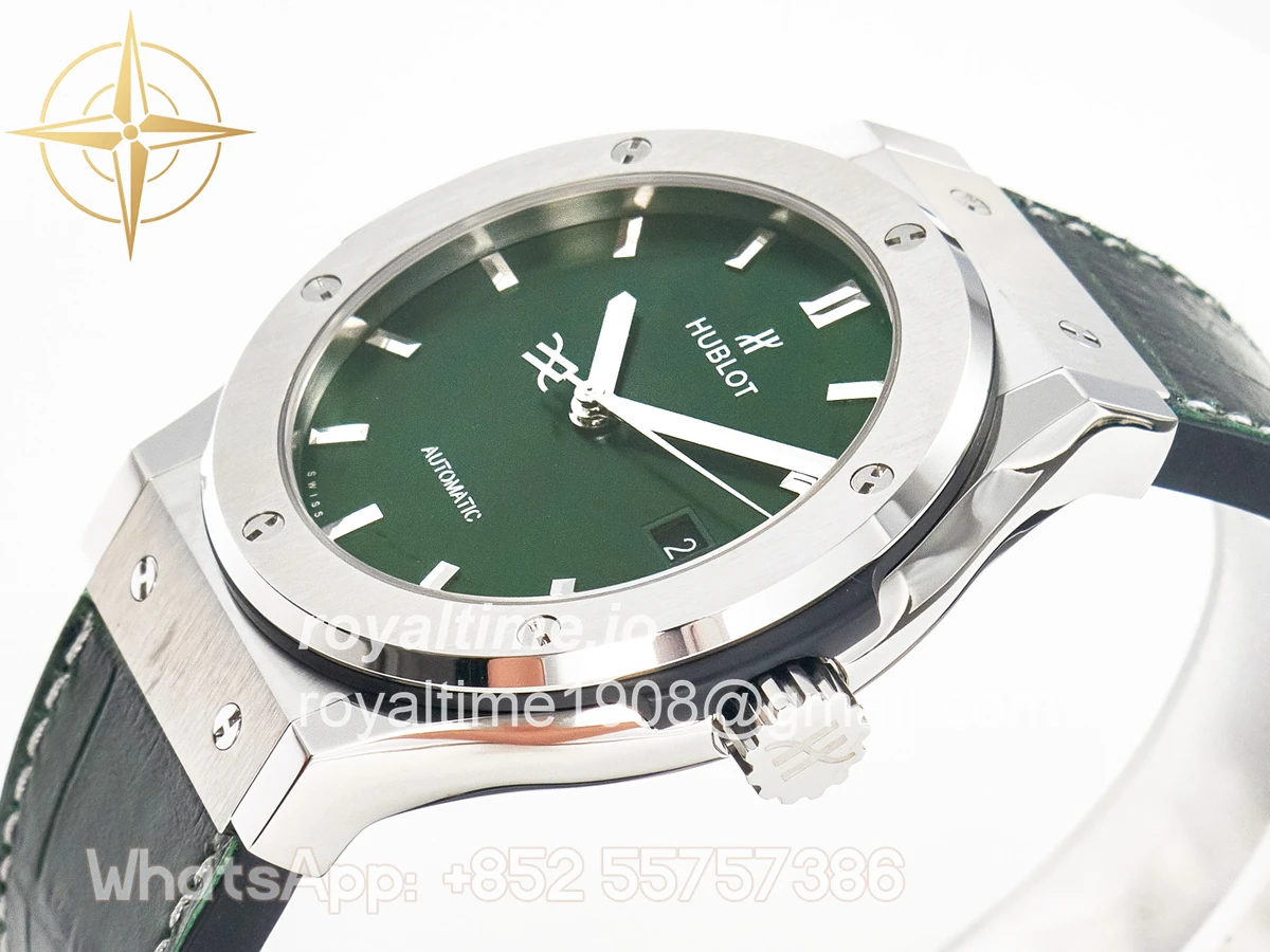 Hublot Classic Fusion 42mm SS JJF Green Dial on Green Gummy Leather Strap - Image 5