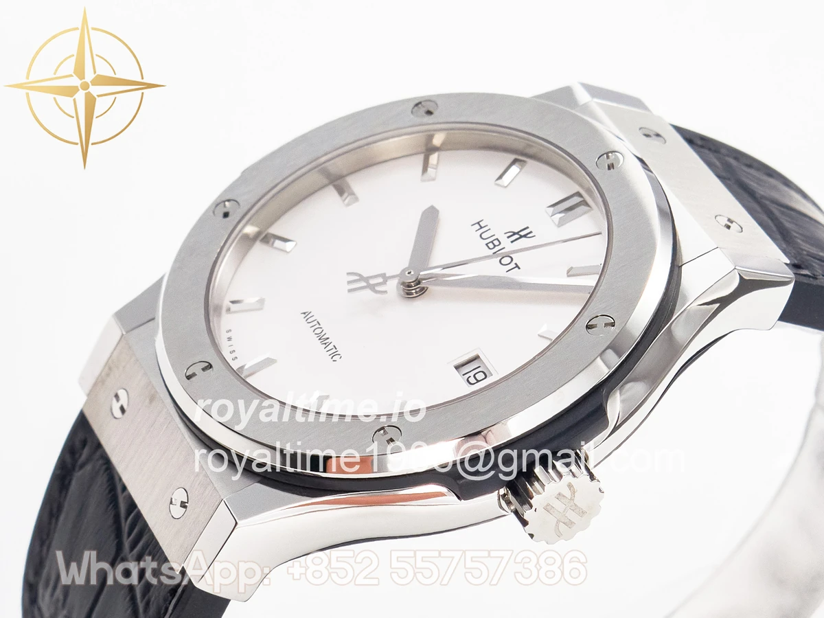 Hublot Classic Fusion 42mm SS JJF White Dial on Black Gummy Leather Strap - Image 5
