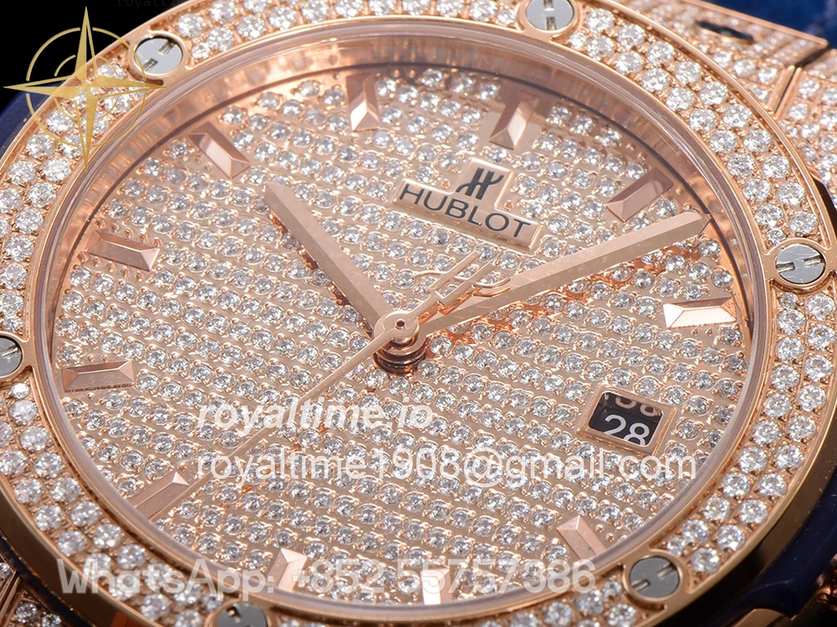 Hublot Classic Fusion Automatic 42mm Diamond Paved Dial in Rose Gold on Blue Leather Strap - Image 5