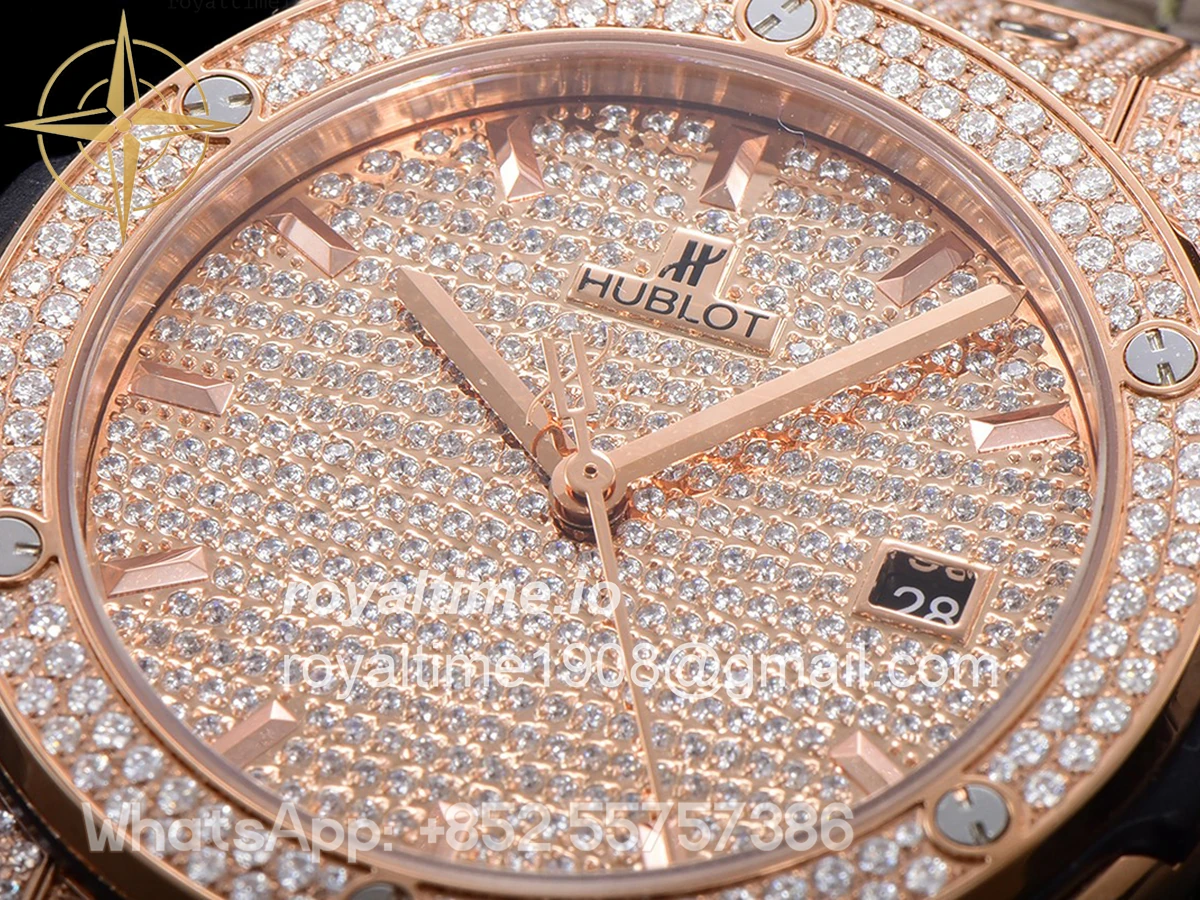Hublot Classic Fusion Automatic 42mm Diamond Paved Dial in Rose Gold on Brown Leather Strap - Image 5