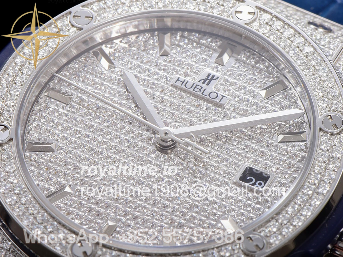 Hublot Classic Fusion Automatic 42mm Diamond Paved Dial in Steel on Blue Leather Strap - Image 5