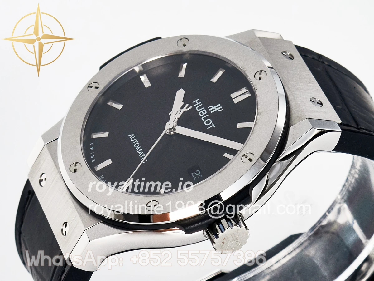 Hublot Classic Fusion Bang 42mm HBF Black Dial on Black Leather Strap A2892 - Image 5