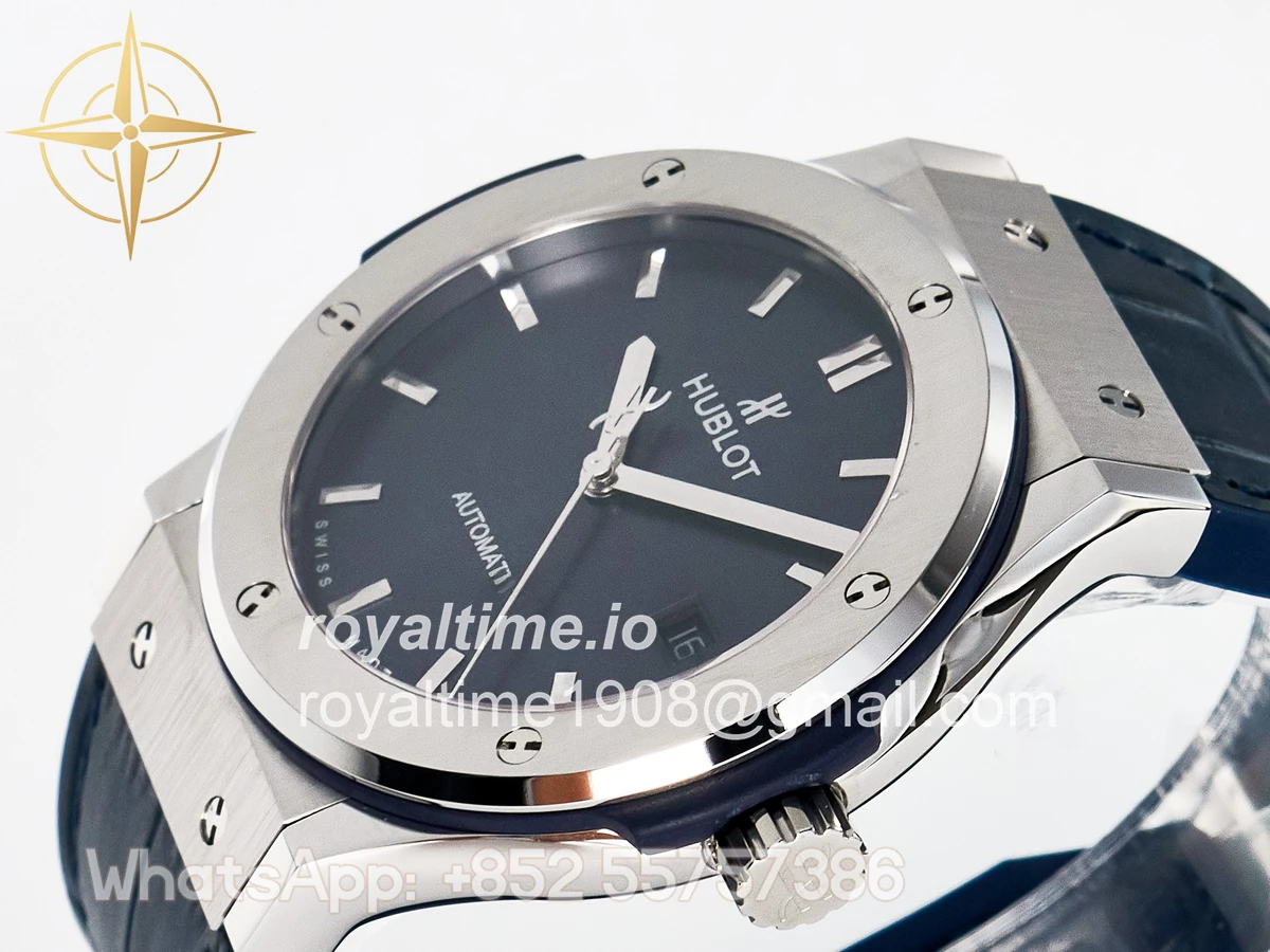 Hublot Classic Fusion Bang 42mm HBF Blue Dial on Blue Leather Strap A2892 - Image 5