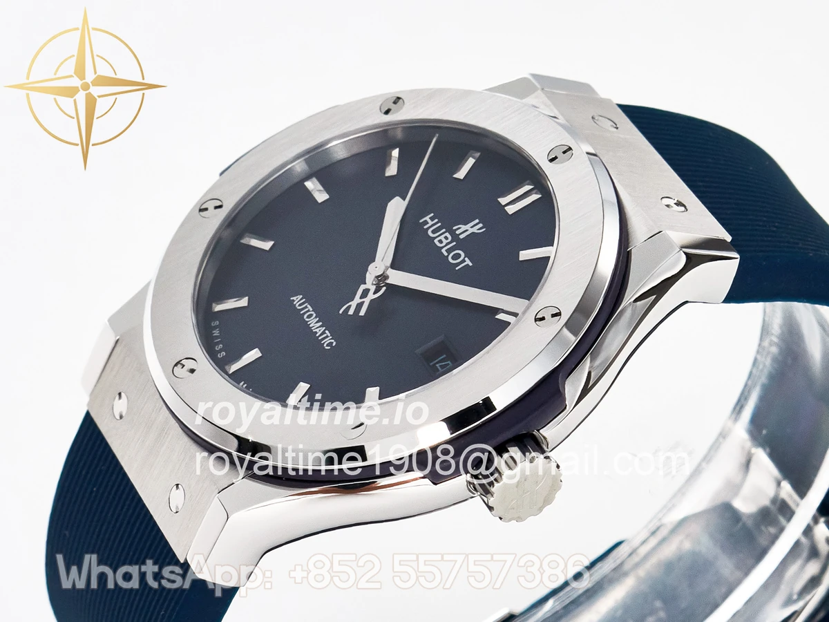 Hublot Classic Fusion Bang 42mm HBF Blue Dial on Blue Rubber Strap A2892 - Image 5