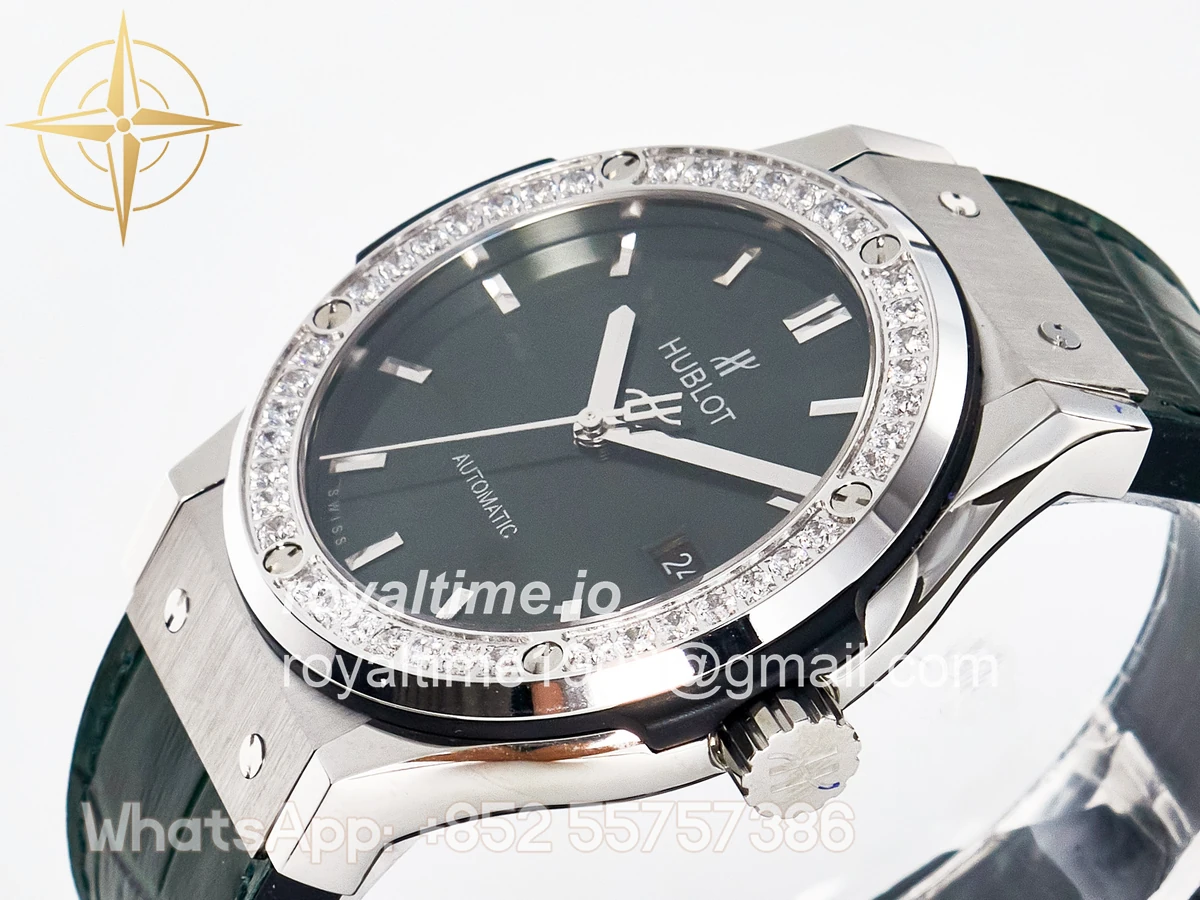 Hublot Classic Fusion Bang 42mm HBF Green Dial Diamonds Bezel on Green Leather Strap A2892 - Image 5
