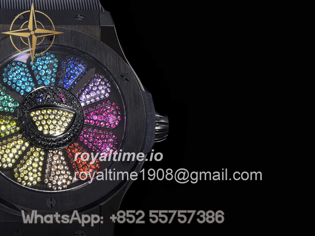 Hublot Classic Fusion Takashi Murakami 45mm Sunflower Dial in DLC on Rubber Strap - Image 5