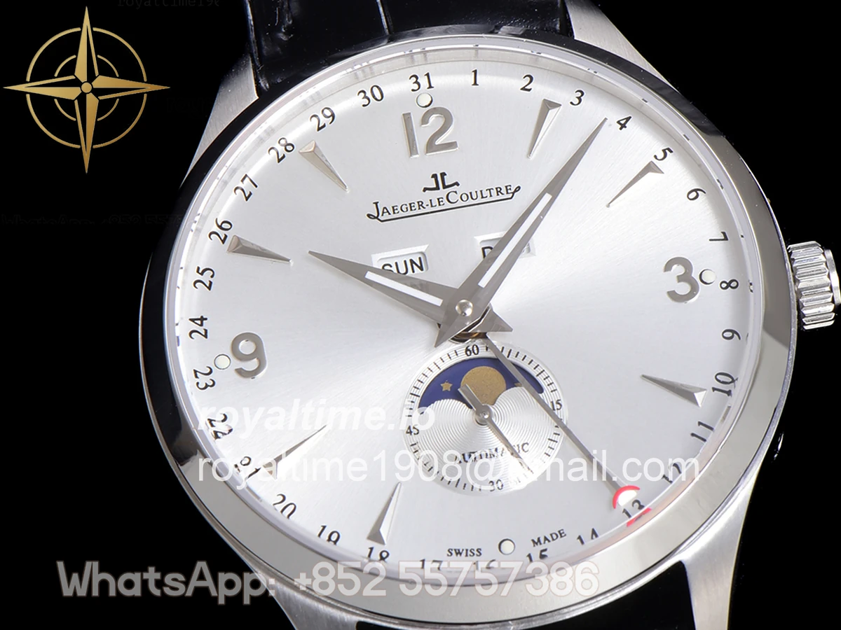 Jaeger-LeCoultre Master Calendar Silver Dial in Steel on Black Leather Strap - Image 5