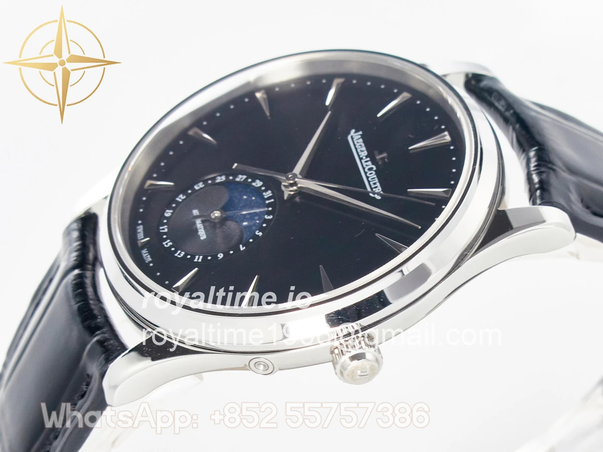 Jaeger-LeCoultre Master Ultra Thin Moon 1368420 SS Z+F Black Dial on Black Leather Strap SA925 - Image 5