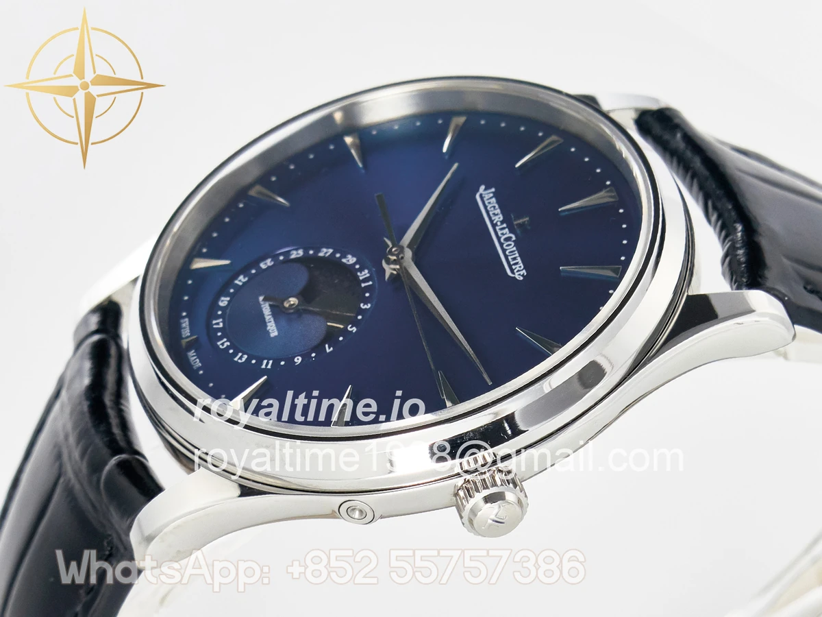 Jaeger-LeCoultre Master Ultra Thin Moon 1368420 SS Z+F Blue Dial on Black Leather Strap SA925 - Image 5