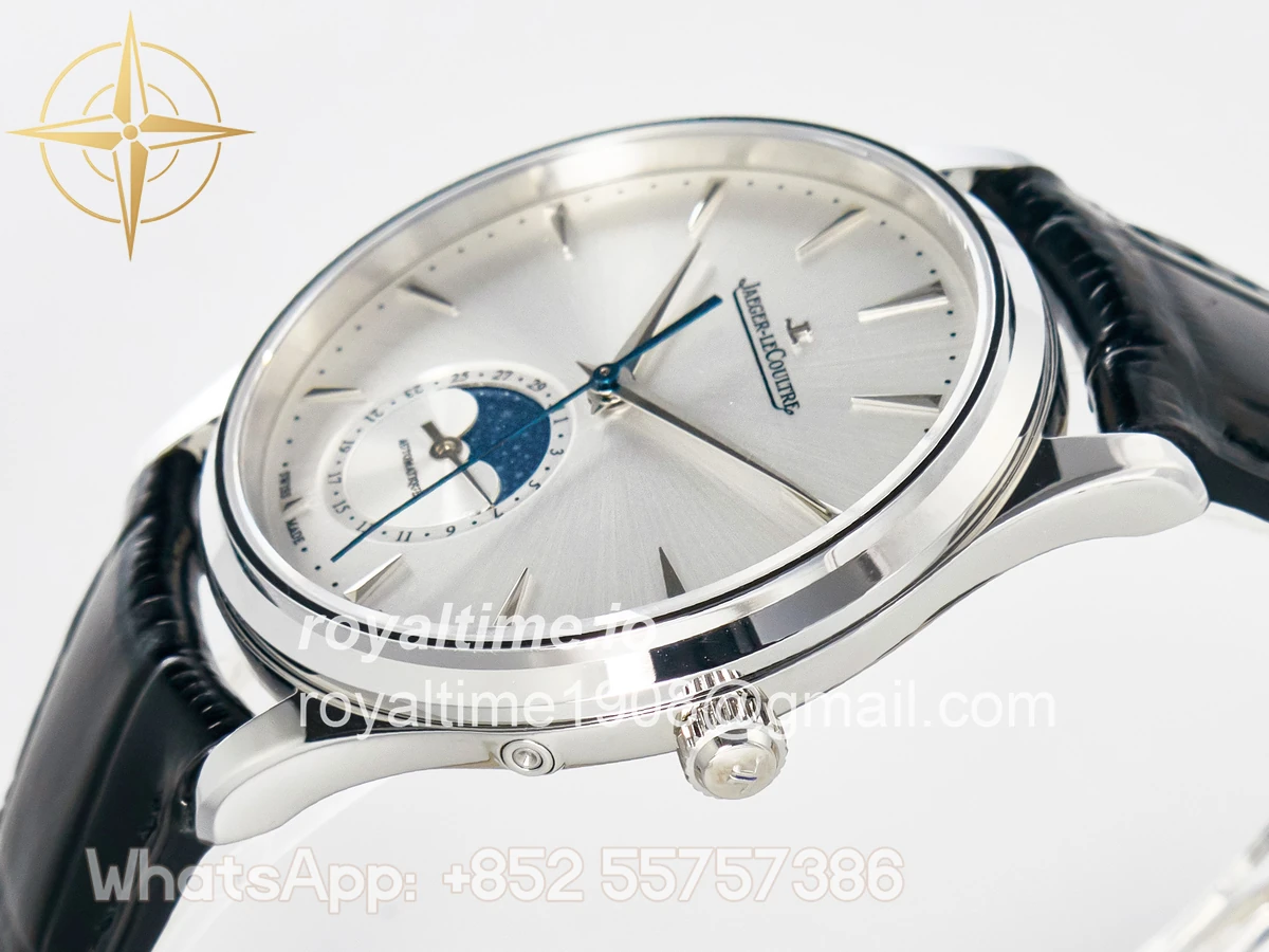Jaeger-LeCoultre Master Ultra Thin Moon 1368420 SS Z+F White Dial on Black Leather Strap SA925 - Image 5