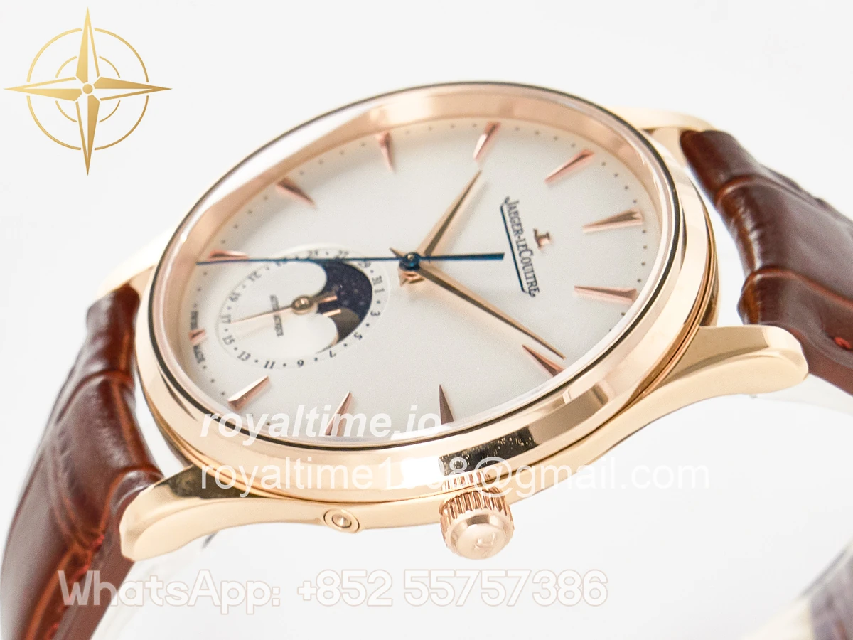 Jaeger-LeCoultre Master Ultra Thin Moon RG Z+F White Dial on Brown Leather Strap A925 - Image 5
