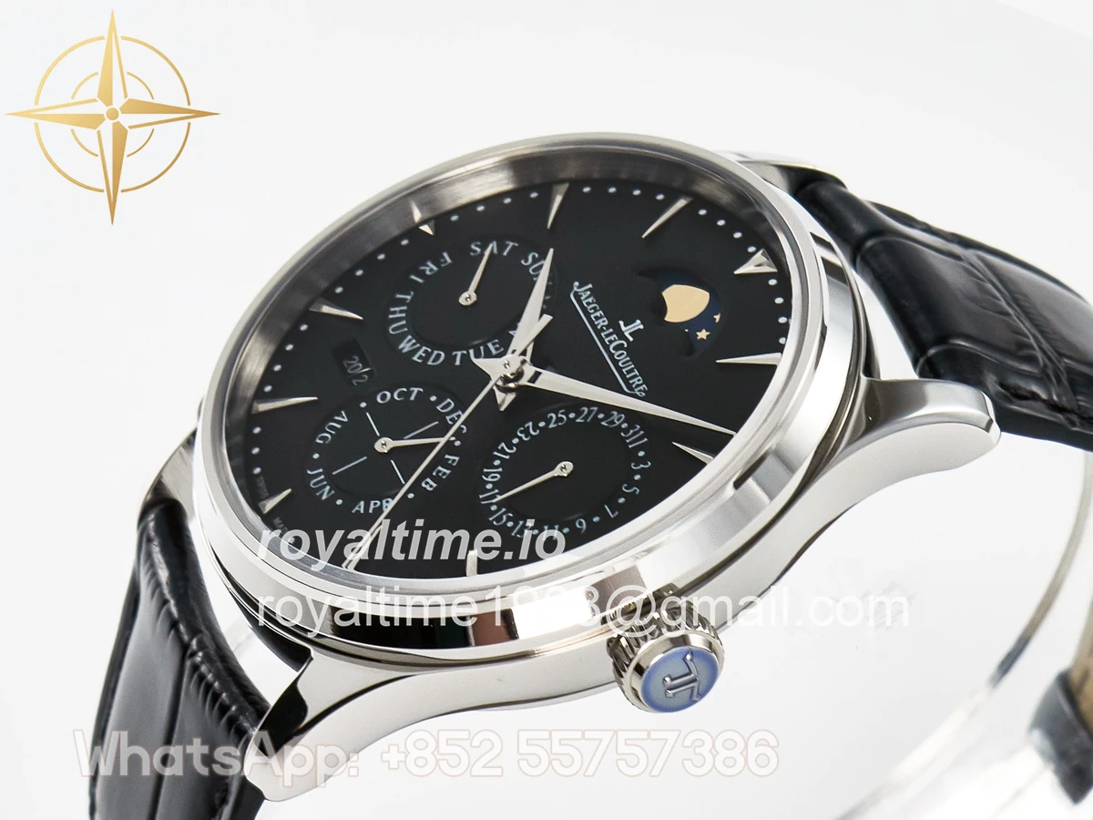 Jaeger-LeCoultre Master Ultra Thin Perpetual Calendar SS V9F Black Dial on Black Leather Strap A868 V2 - Image 5