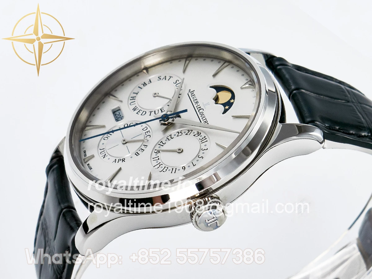 Jaeger-LeCoultre Master Ultra Thin Perpetual Calendar SS V9F White Dial on Black Leather Strap A868 V2 - Image 5
