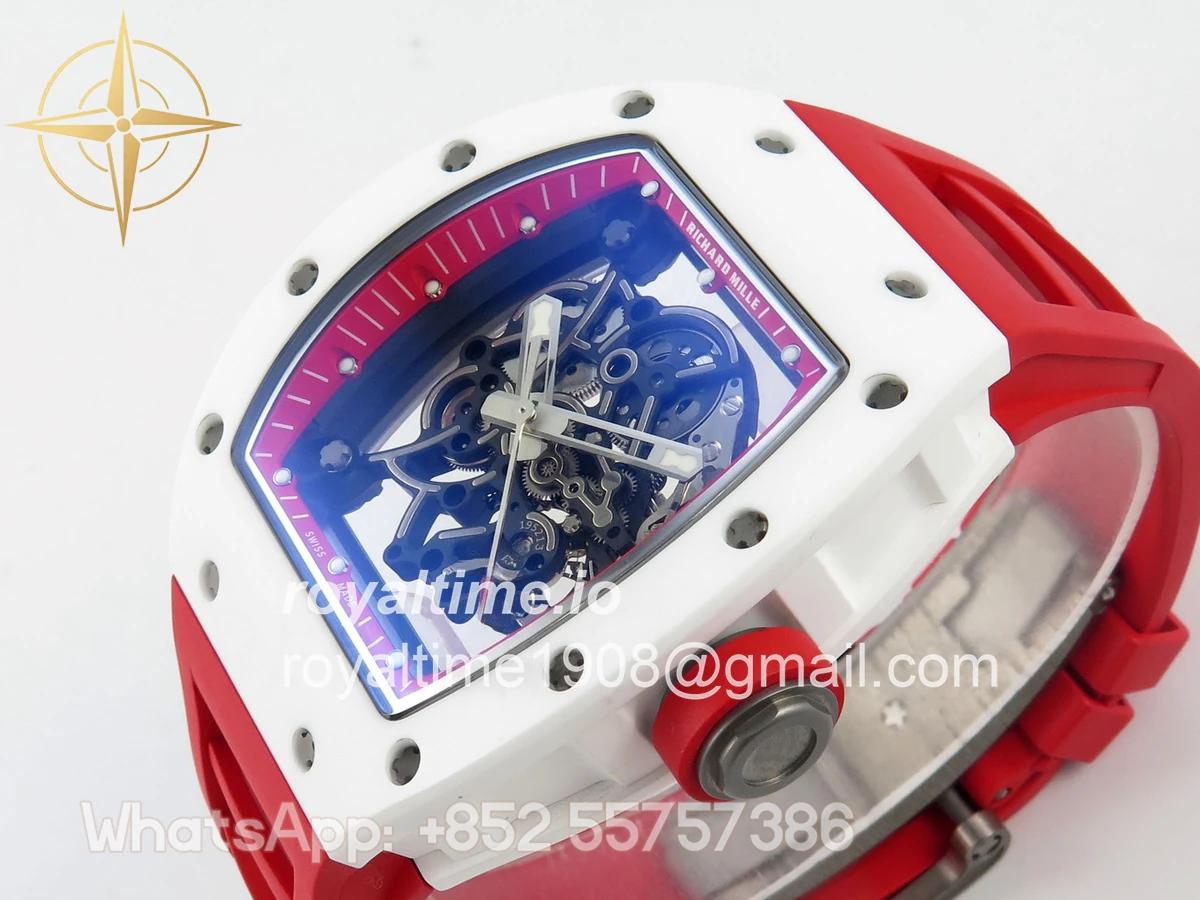 Richard Mille RM055 White Ceramic APSF Red Skeleton Dial on Red Rubber Strap RMUL2 - Image 5