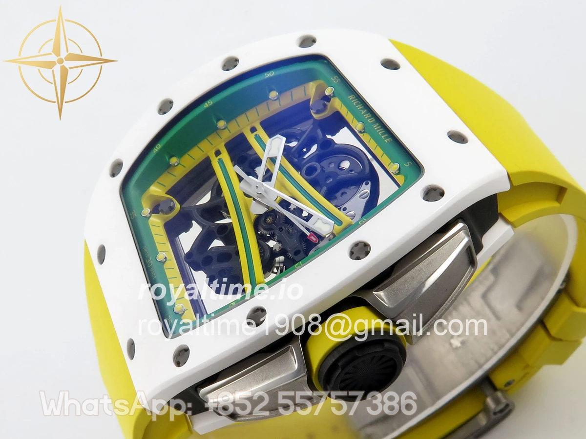 Richard Mille RM061 White Ceramic APSF Yellow/Green Skeleton Dial on Yellow Rubber Strap RMUL2 - Image 5