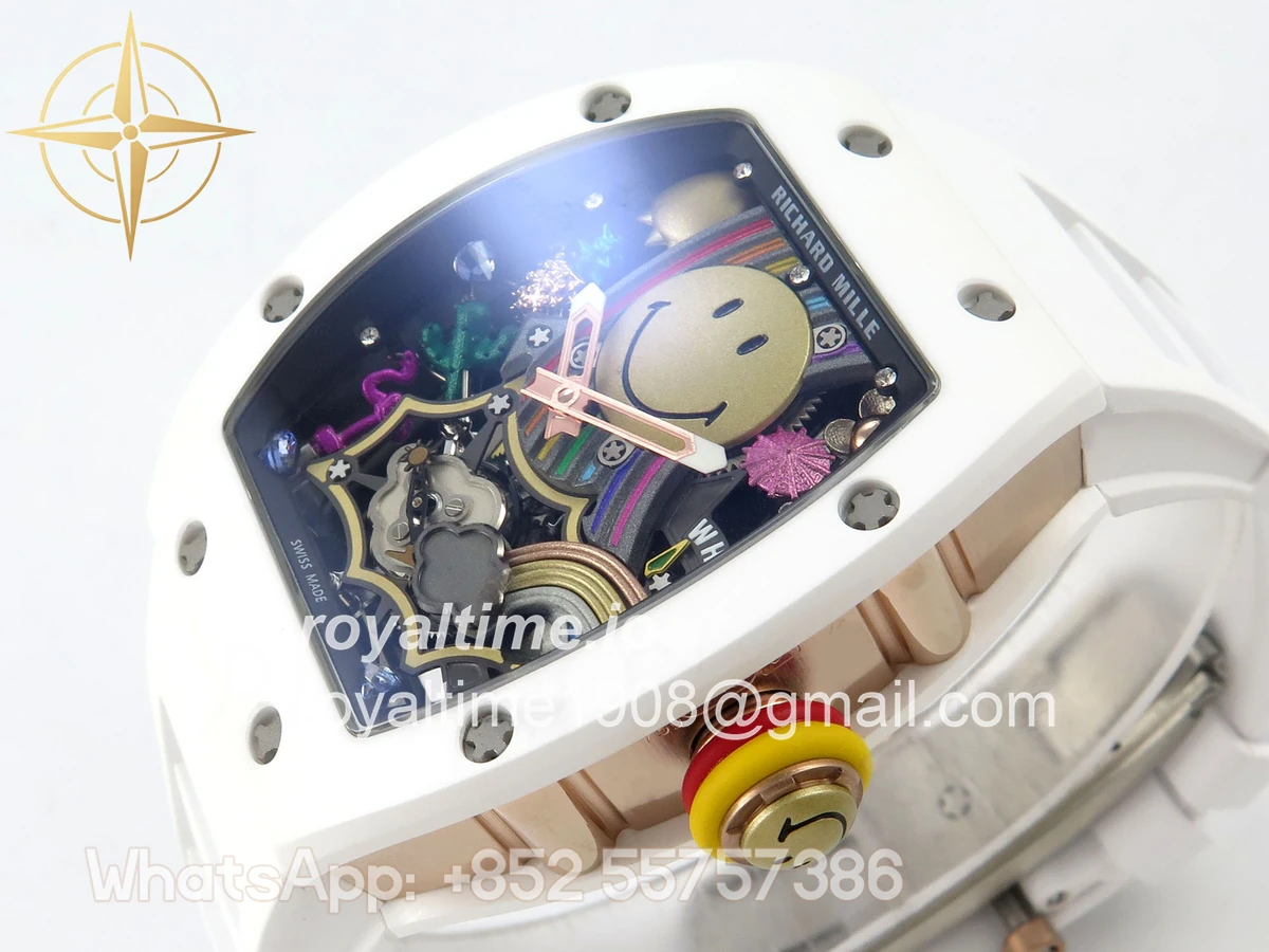 Richard Mille RM88 Tourbillon Smiley White Ceramic RMF on White Rubber Strap - Image 5