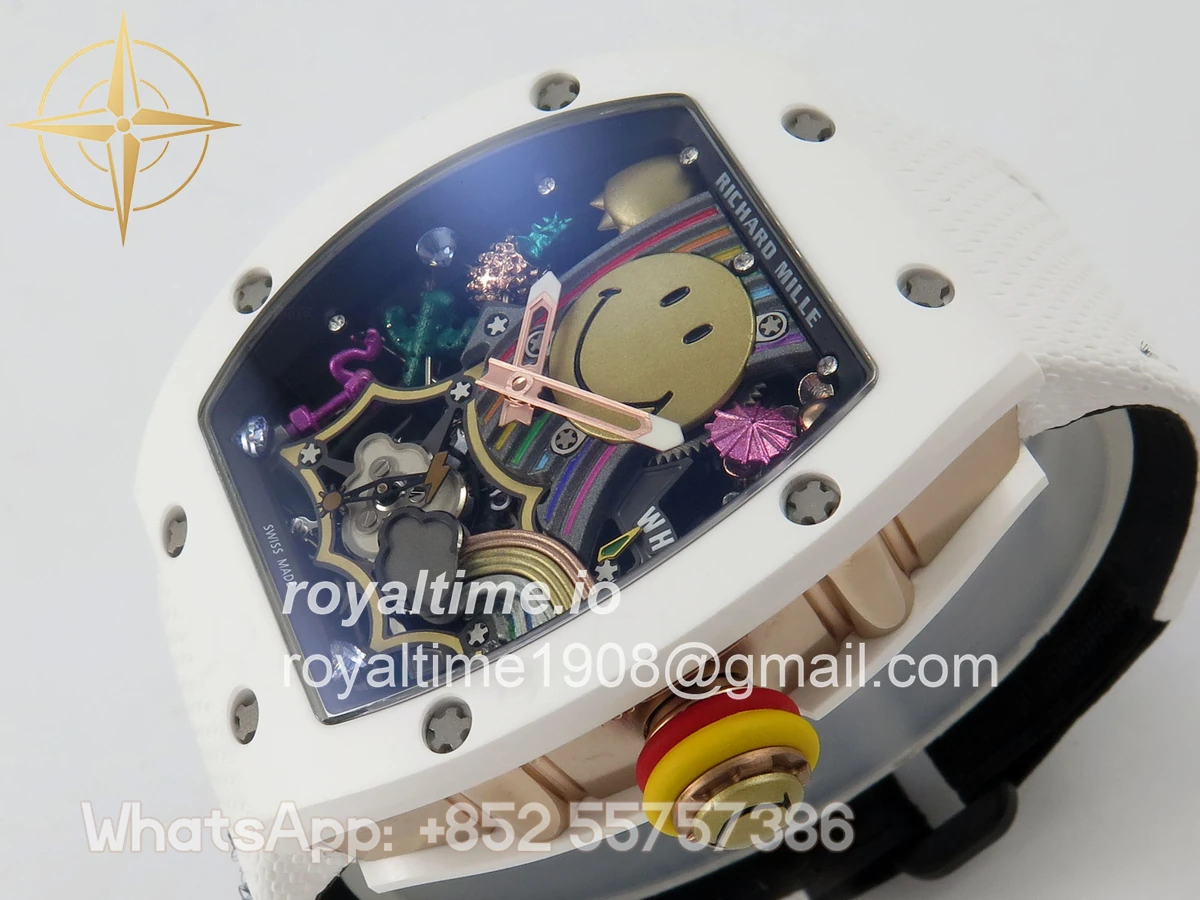 Richard Mille RM88 Tourbillon Smiley White Ceramic RMF on White Velcro Strap - Image 5
