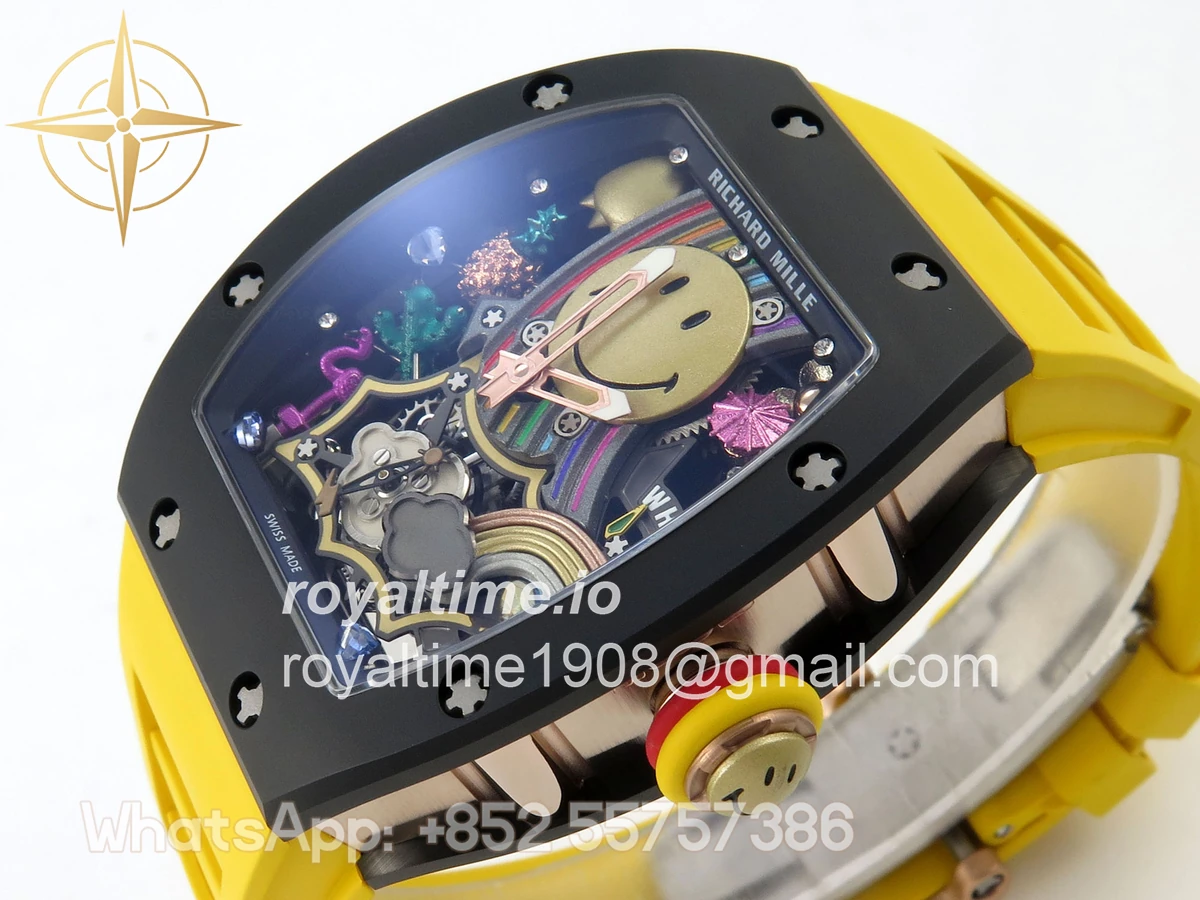 Richard Mille RM88 Tourbillon Smiley White Ceramic RMF on Yellow Rubber Strap - Image 5