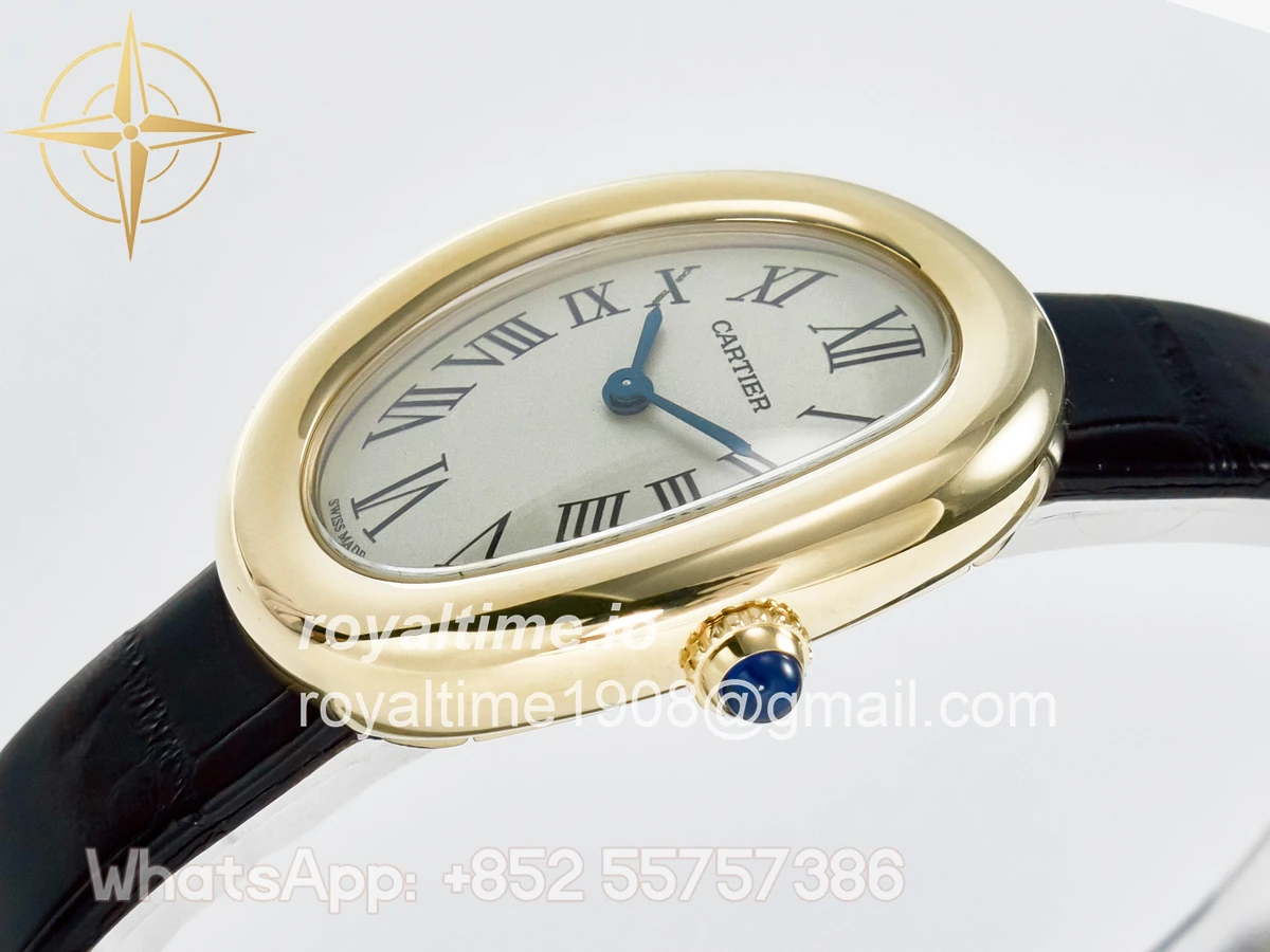 Cartier Baignoire De Cartier YG DRF Silver Dial on Black Leather Strap Swiss Quartz - Image 5