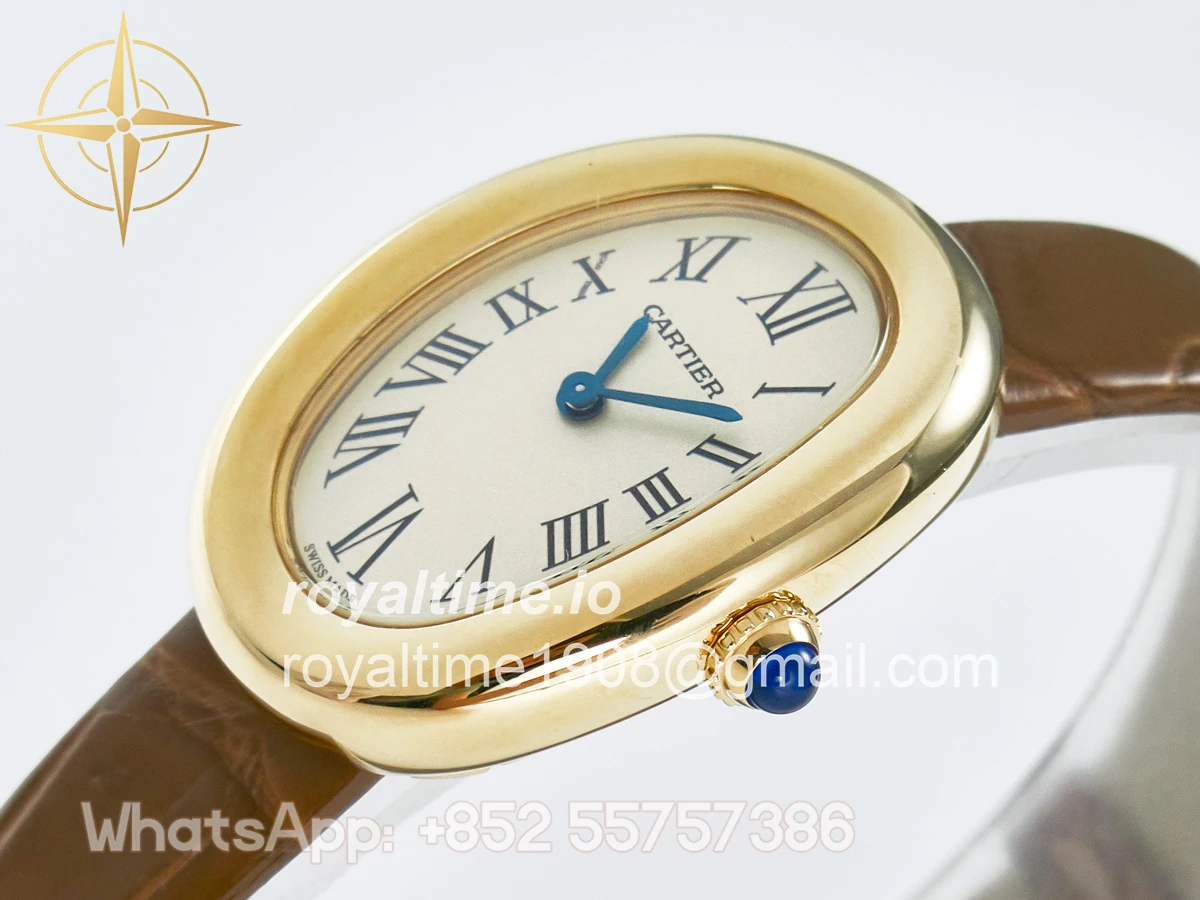 Cartier Baignoire De Cartier YG DRF Silver Dial on Brown Leather Strap Swiss Quartz - Image 5