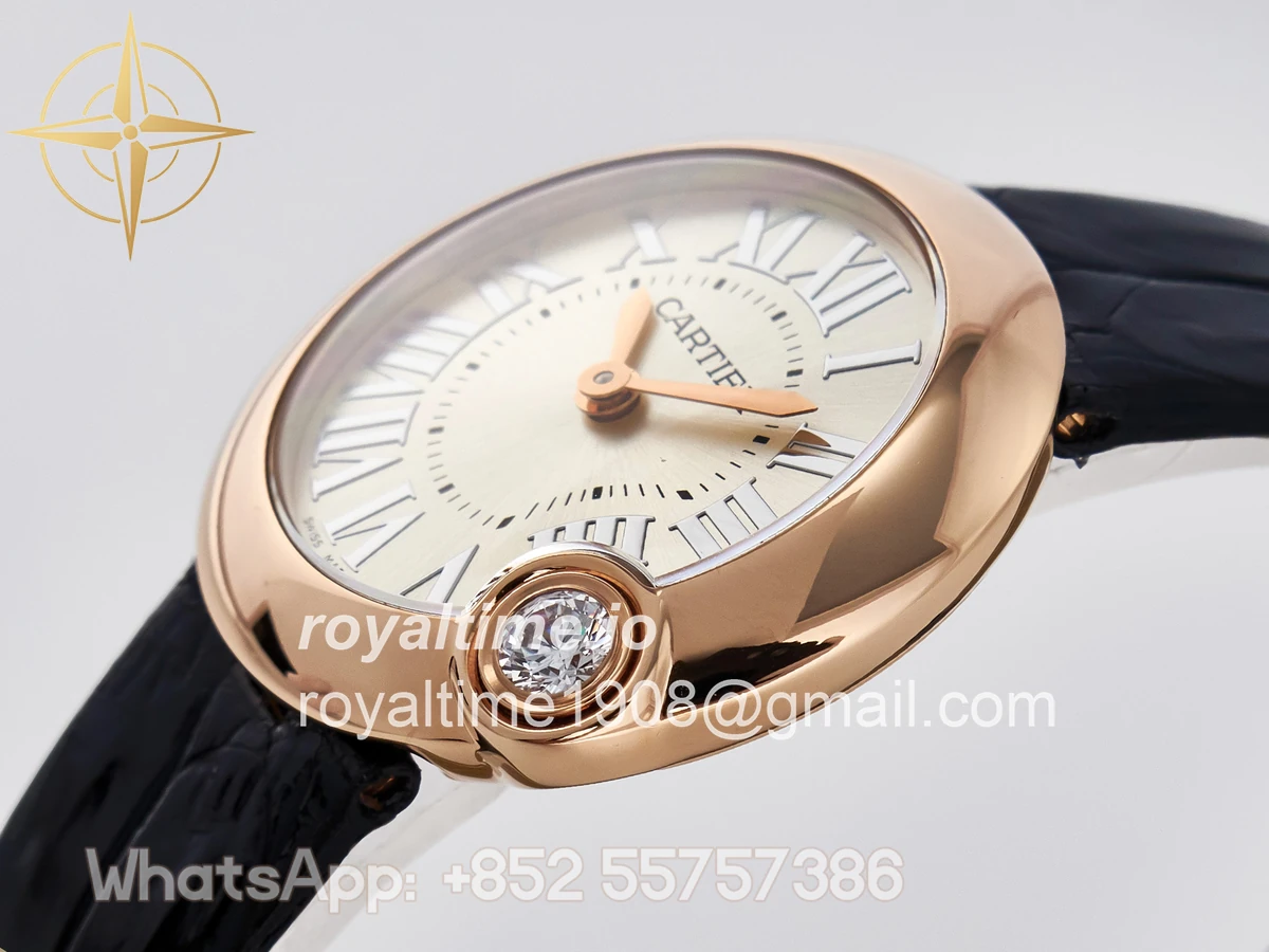 Cartier Ballon Blanc De Cartier 30mm RG DRF Silvered Texture Dial on Black Leather Strap Ronda Quartz - Image 5