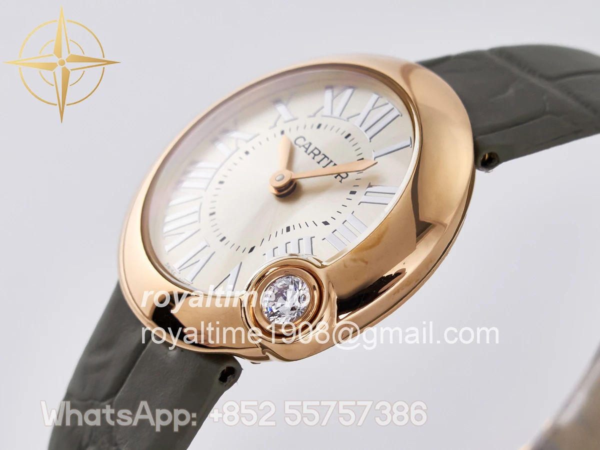 Cartier Ballon Blanc De Cartier 30mm RG DRF Silvered Texture Dial on Green Leather Strap Ronda Quartz - Image 5