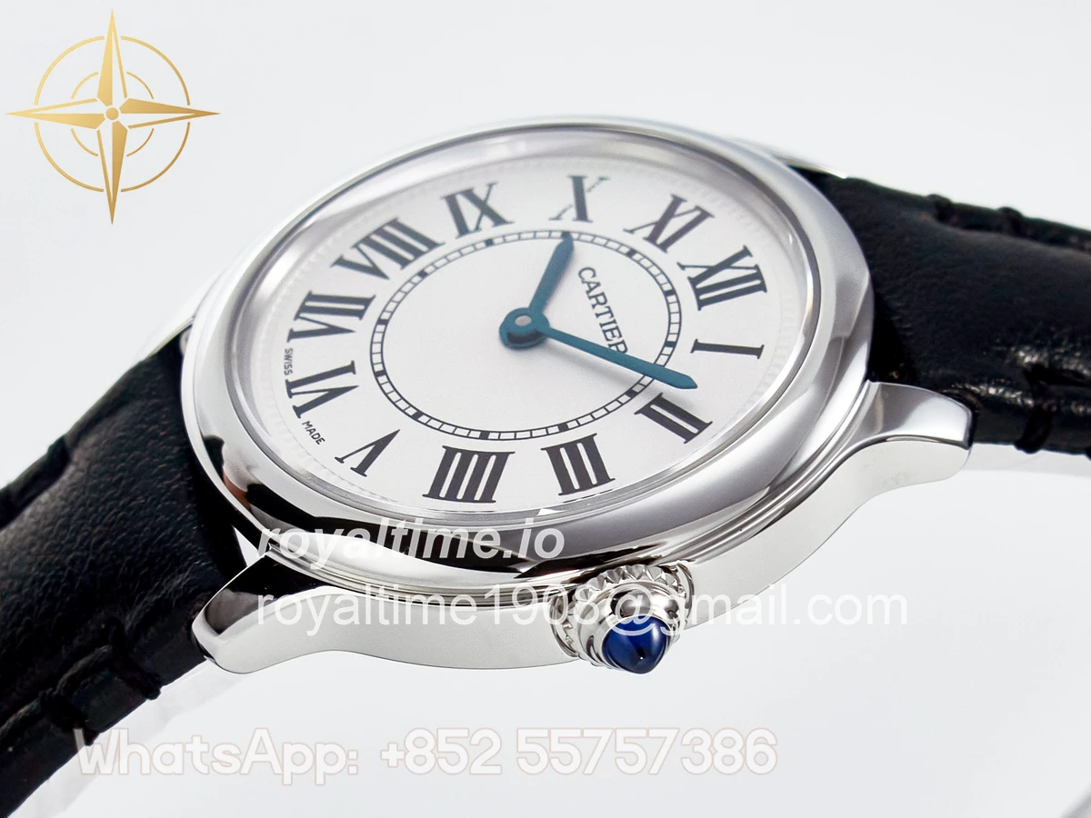 Cartier Ronde De Cartier 29mm DRF Sandblasted Silver-Plated White Dial on Black Leather Strap Ronda Quartz - Image 5