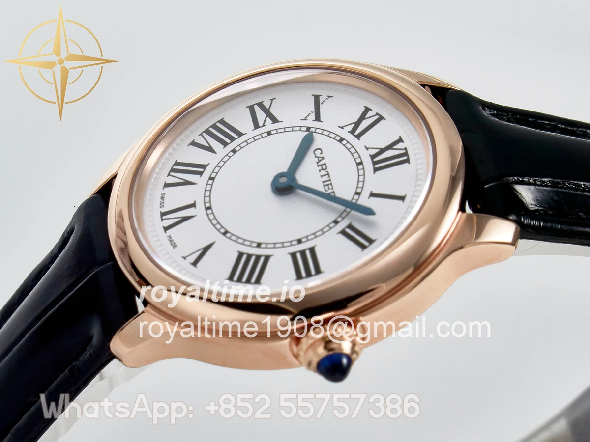 Cartier Ronde De Cartier 29mm RG DRF Sandblasted Silver-Plated White Dial on Black Leather Strap Ronda Quartz - Image 5