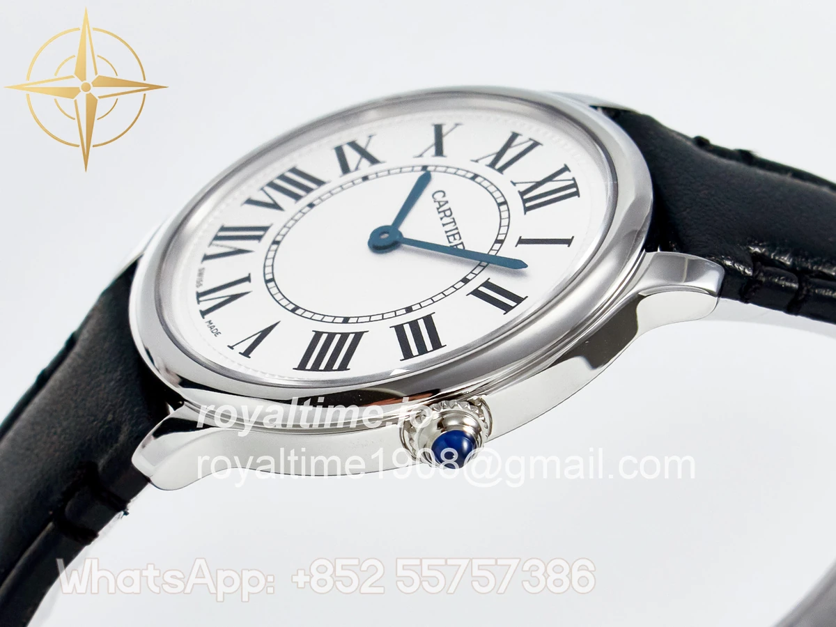 Cartier Ronde De Cartier 36mm DRF Sandblasted Silver-Plated White Dial on Black Leather Strap Ronda Quartz - Image 5