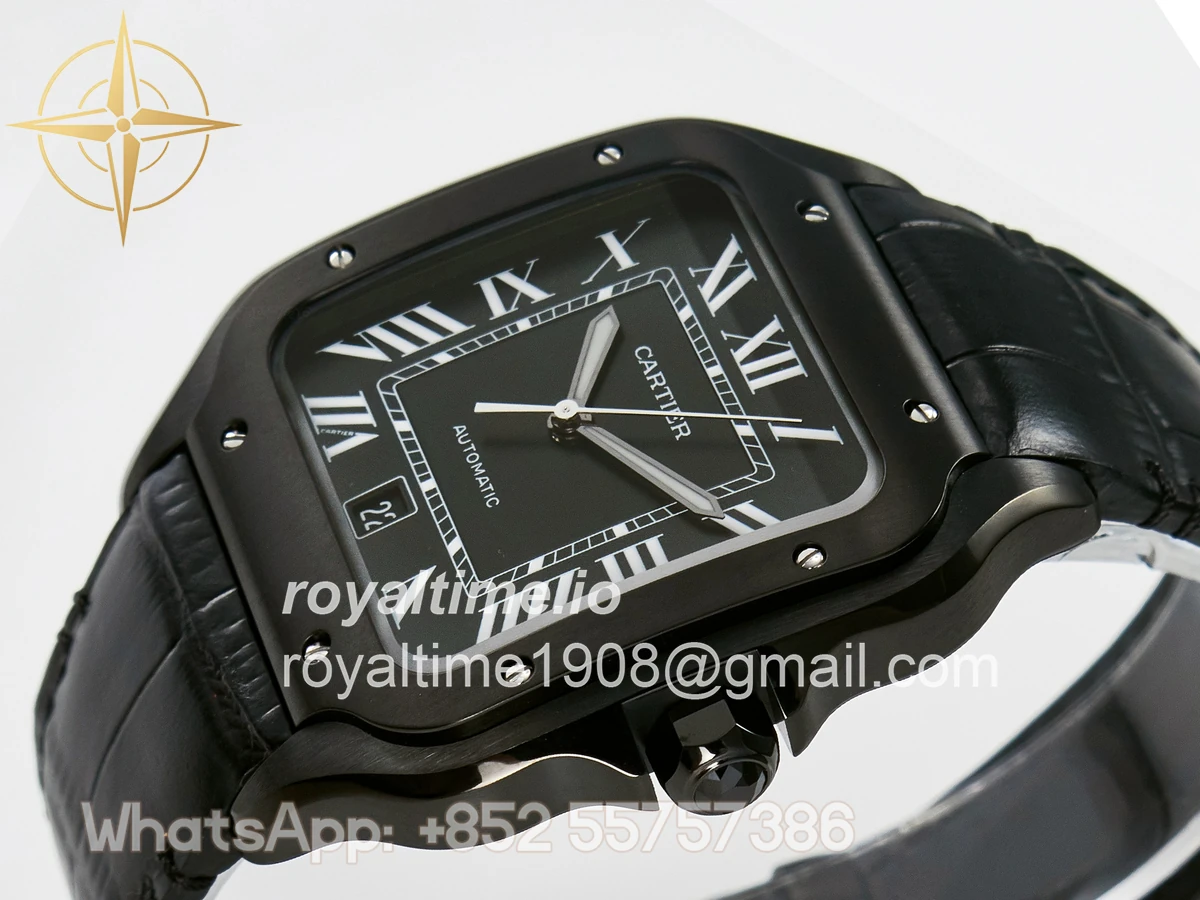 Cartier Santos de Cartier 40mm 2018 BVF Black Dial on Black Leather Strap MIYOTA 9015 - Image 5