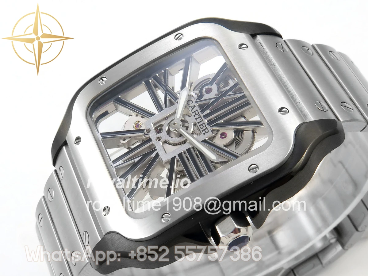 Cartier Santos de Cartier Skeleton PVD MLF Skeleton Black Skeleton Dial on SS SmartLink Bracelet 9611MC - Image 5