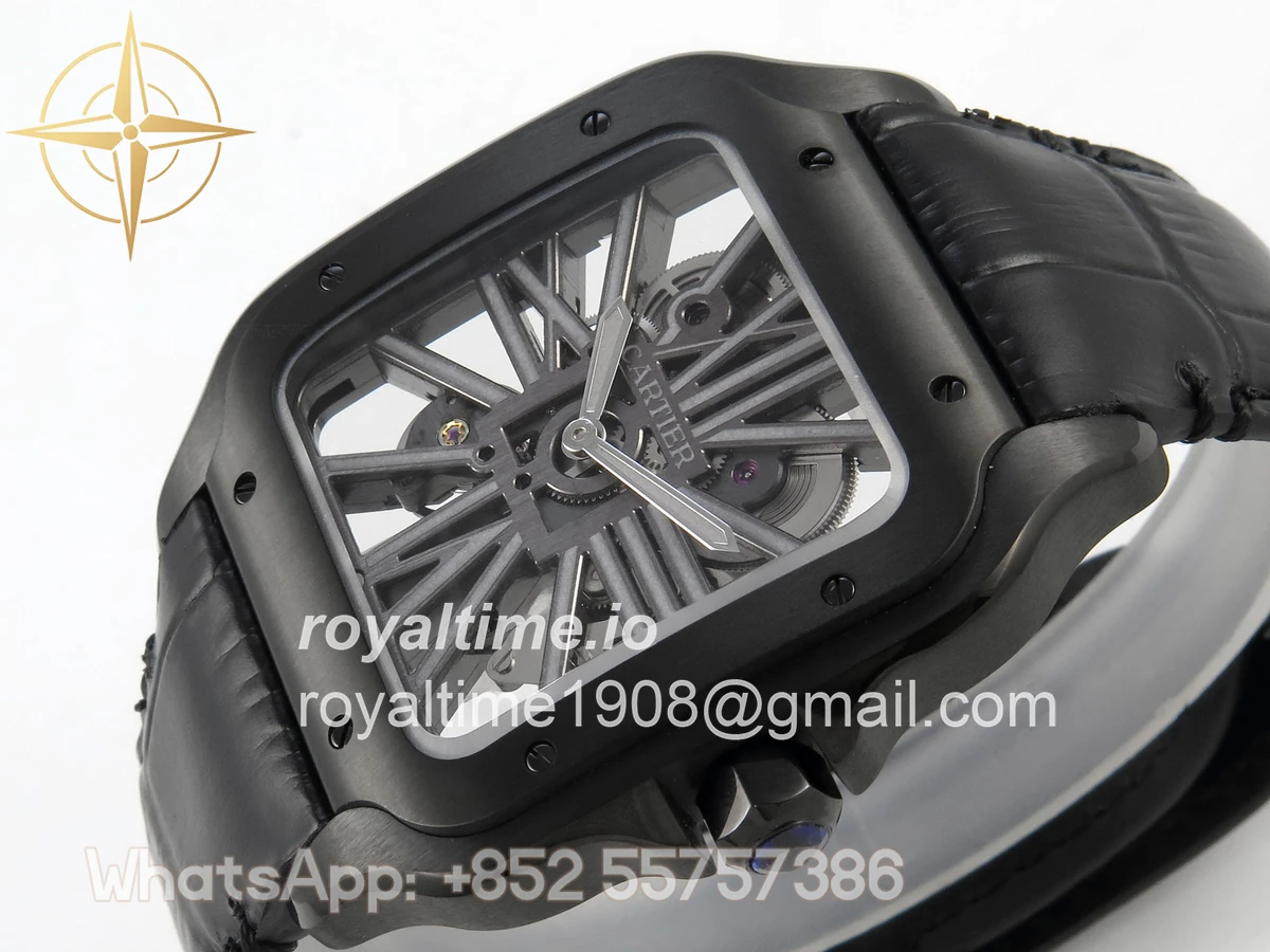 Cartier Santos de Cartier Skeleton PVD MLF Skeleton Dial on Black Leather Strap 9612MC - Image 5