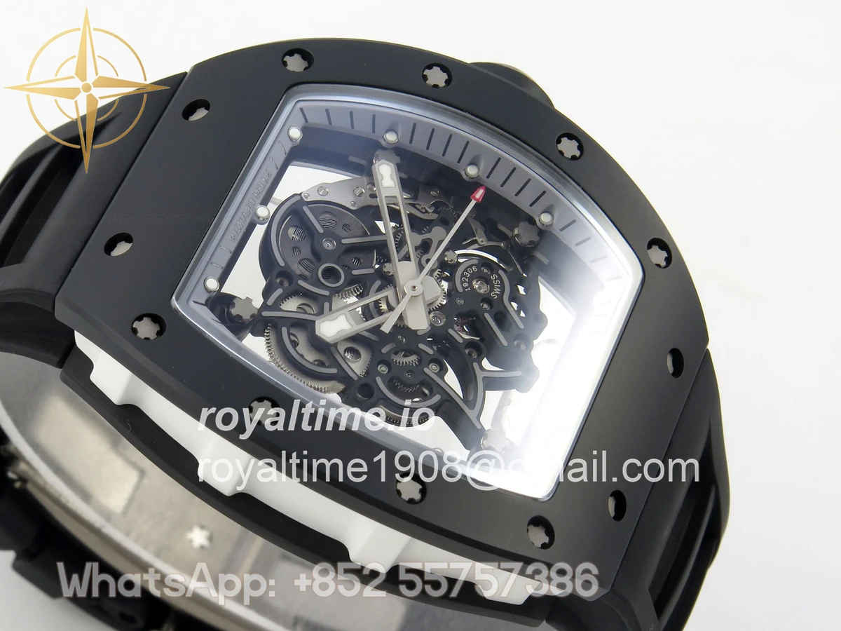 Richard Mille Custom RM055 Black Ceramic ZGF Silver Inner Bezel on Black Rubber Strap Vaucher Manufacture Fleurier Movement (Free Sprung) - Image 5
