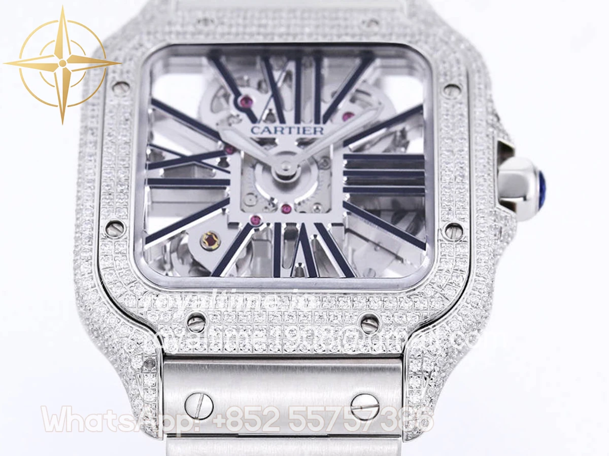 Cartier Santos De Cartier Watch Skeleton Dial Black Marker with Diamond Bezel in Steel - Image 5