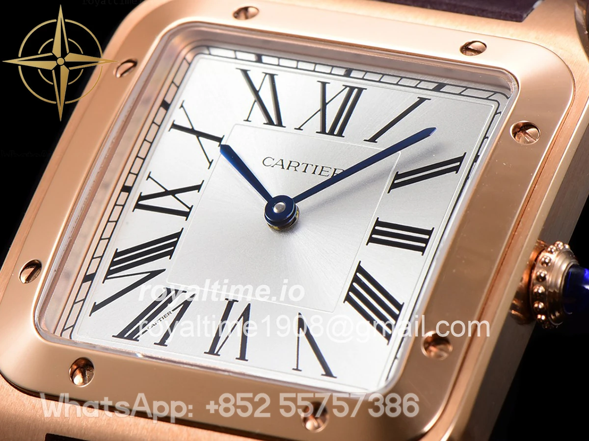 Cartier Santos-Dumont (Extra-Large) Silver Dial in Rose Gold on Purple Leather Strap Ref. WGSA0032 - Image 5