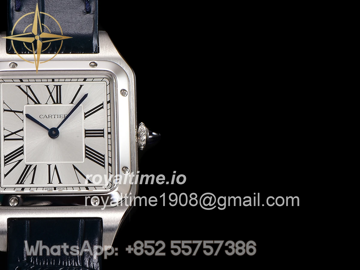 Cartier Santos-Dumont (Extra-Large) Silver Dial in Steel on Blue Leather Strap Ref. WSSA0032 - Image 5