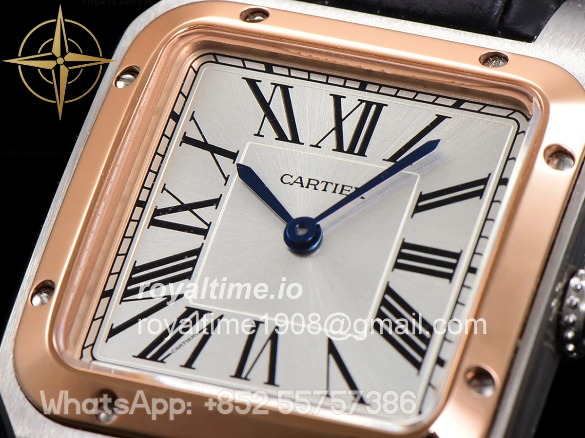 Cartier Santos-Dumont (Extra-Large) Silver Dial in Steel/Rose Gold on Black Leather Strap Ref. W2SA0017 - Image 5